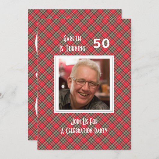 スコットランドタータンチェックをテーマにしたお祝いパーティー 招待状 (正面/裏面)
