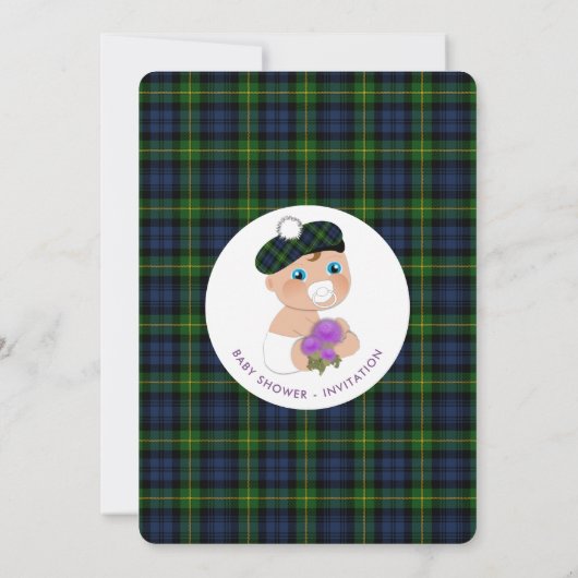 スコットランドタータンチェックアザラシ花かわいい赤ちゃんシャワー 招待状 (裏面)