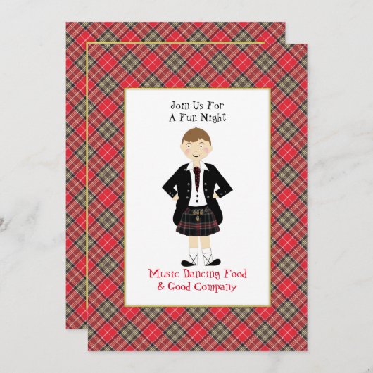 スコットランドタータンチェッククランプライドパーソナライズされたパーティー 招待状 (正面/裏面)