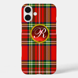 スコットランドタータンチェック及び赤ルビー宝石モノグラム iPhone 16 PLUSケース
