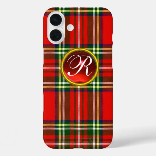 スコットランドタータンチェック及び赤ルビー宝石モノグラム Case-Mate iPhoneケース (裏面)