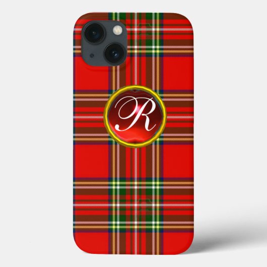 スコットランドタータンチェック及び赤ルビー宝石モノグラム Case-Mate iPhoneケース (裏面)