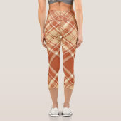 スコットランドタータンチェック格子縞の茶色の白いパターン カプリレギンス (裏面)