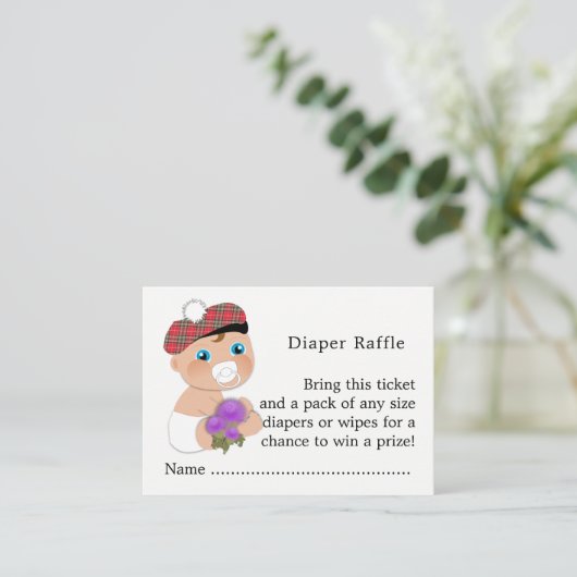 スコットランドタータンチェック |アザラシ赤ちゃんシャワーおむつラッフル エンクロージャーカード (スタンド正面)