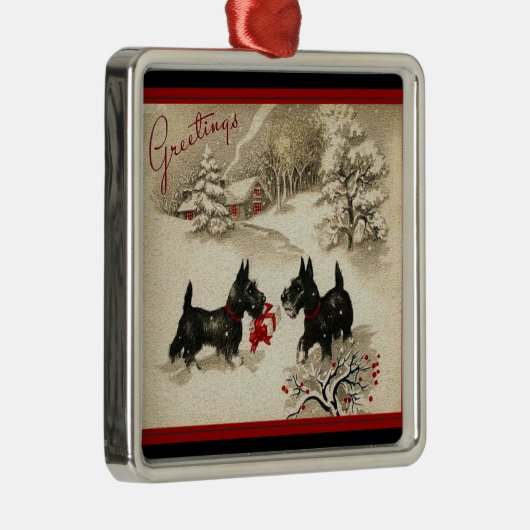 スコットランドテリアのヴィンテージのプリントのクリスマスのオーナメント メタルオーナメント (右)