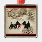 スコットランドテリアのヴィンテージのプリントのクリスマスのオーナメント メタルオーナメント (正面)