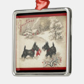 スコットランドテリアのヴィンテージのプリントのクリスマスのオーナメント メタルオーナメント (左)