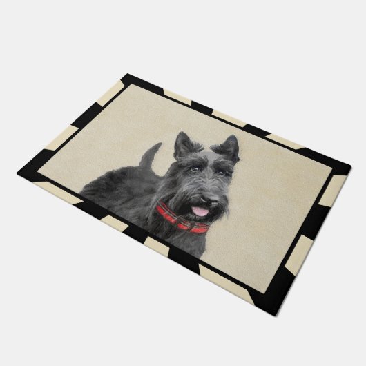 スコットランドテリアの絵画-かわいい元の犬の芸術 ドアマット (アングル)
