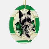 スコットランドテリアの緑の弓を持つスコッチドッグ セラミックオーナメント (右)