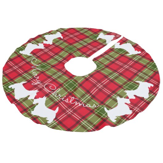 スコットランドテリアの赤い及び緑のタータンチェック格子縞 フェイクリネンツリースカート (アングル)