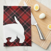 スコットランドテリアの赤い白黒タータンチェック キッチンタオル (四つ折り)