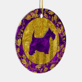 スコットランドテリアの金ゴールドの紫色 セラミックオーナメント (右)