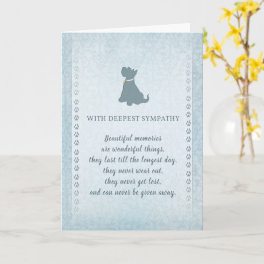 スコットランドテリア犬の悔やみや弔慰の美しい記憶 カード (黄色い花)