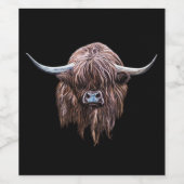 スコットランドハイランド牛のカラーイラスト ワインラベル (シングルラベル)