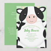 スコットランドハイランド牛ベイビーシャワーグリーン 招待状 (正面/裏面)
