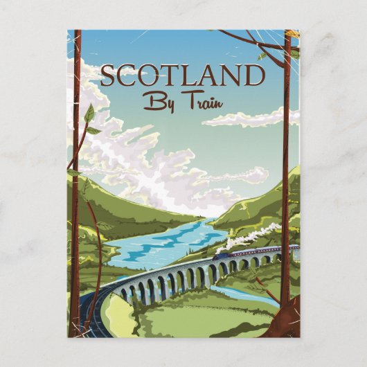 スコットランドバイ鉄道機関車旅行ポスター ポストカード (正面)