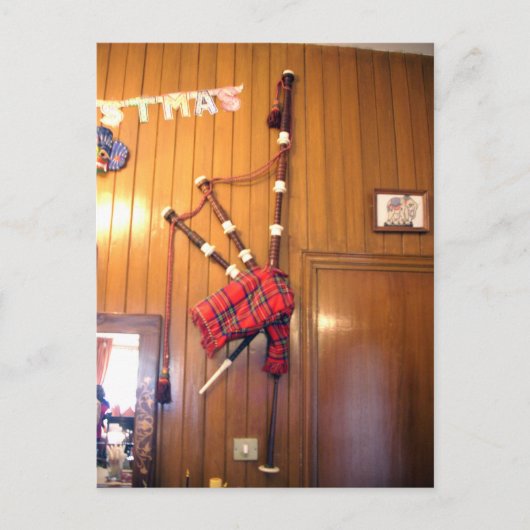 スコットランドバグパイプタータンチェックプレイドミュージカル楽器 ポストカード (正面)