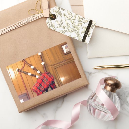 スコットランドバグパイプタータンチェックプレイドミュージカル楽器 長方形シール (ギフト)