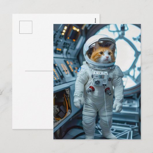 スコットランドフォールドの猫が宇宙カプセル内にいる シーズンポストカード (正面/裏面)