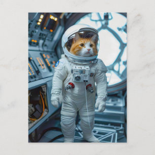 スコットランドフォールドの猫が宇宙カプセル内にいる シーズンポストカード