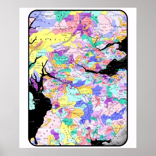 スコットランドマップスコットランドのクラン名の場所イメージ ポスター (正面)