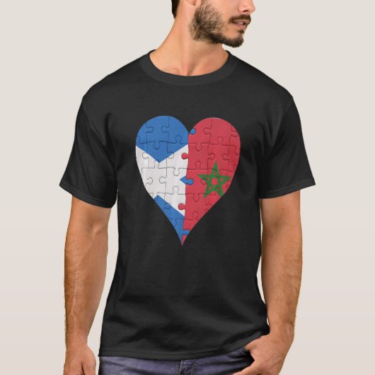 スコットランドモロッコ国旗のハート Tシャツ (正面)