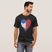 スコットランドモロッコ国旗のハート Tシャツ (正面フル)