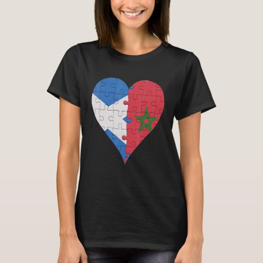 スコットランドモロッコ国旗のハート Tシャツ (正面)