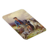 スコットランド人の少年で、ハイランドのランドスカに狼の犬がいる マグネット (右側)