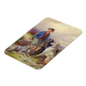 スコットランド人の少年で、ハイランドのランドスカに狼の犬がいる マグネット (左側)