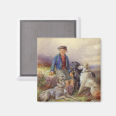 スコットランド人の少年で、ハイランドのランドスカに狼の犬がいる マグネット (正面/裏面)