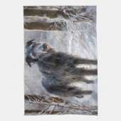 スコットランド人の鹿が雪のクリスマスを過ごした キッチンタオル (縦)