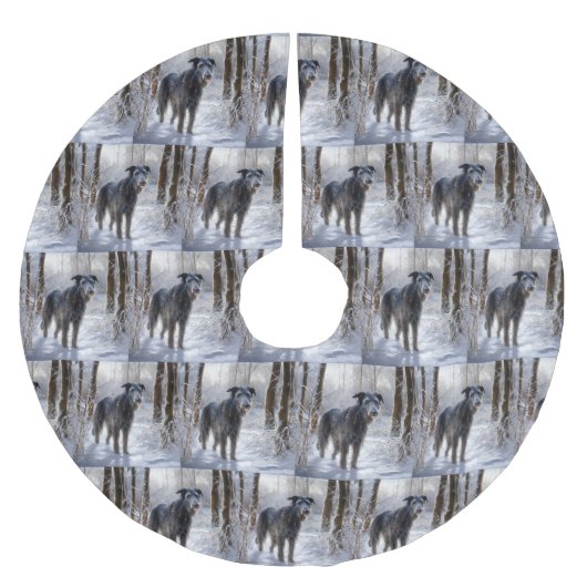 スコットランド人の鹿が雪のクリスマスを過ごした ブラッシュドポリエステルツリースカート (正面)