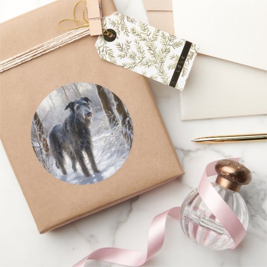 スコットランド人の鹿が雪のクリスマスを過ごした ラウンドシール (ギフト)