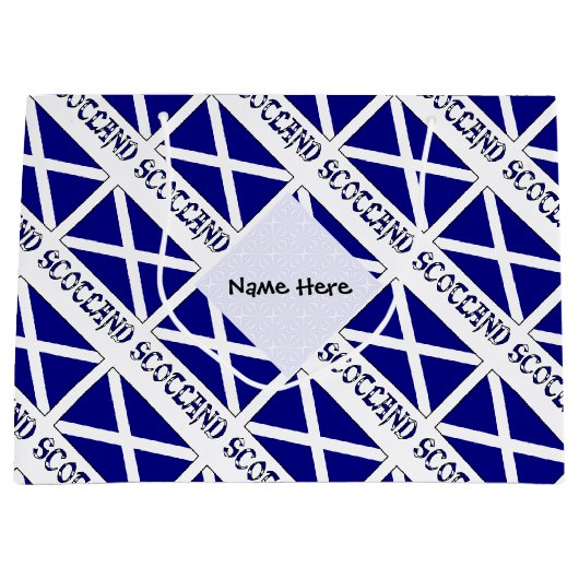 スコットランド国旗のタイル模様の黒の個人用設定 ラージペーパーバッグ (正面)