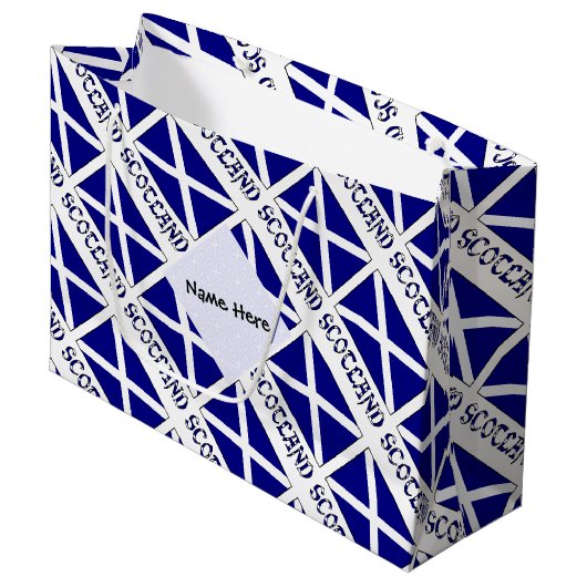スコットランド国旗のタイル模様の黒の個人用設定 ラージペーパーバッグ (正面アングル)