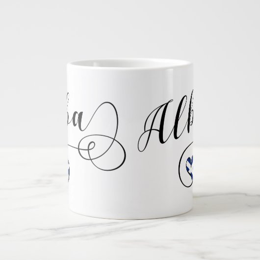 スコットランド国旗のハート、アルバ、スコットゲール ジャンボコーヒーマグカップ (正面)