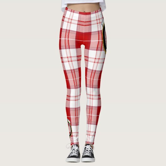スコットランド族男性ジースレッドクレストタータンチェック女性 レギンス (正面)
