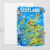 スコットランド水彩画イラスト地図ポストカード 招待状 (正面/裏面)
