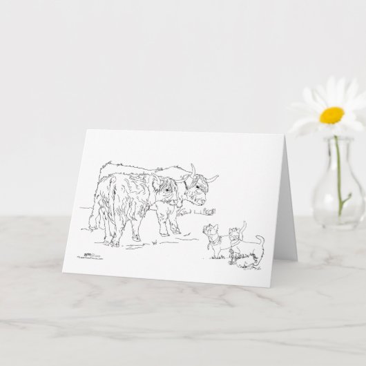 スコットランド犬とハイランド「コス」 カード (小さな植物)