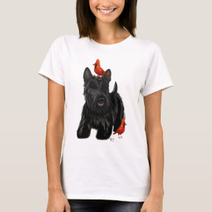 スコットランド犬と赤い鳥 Tシャツ