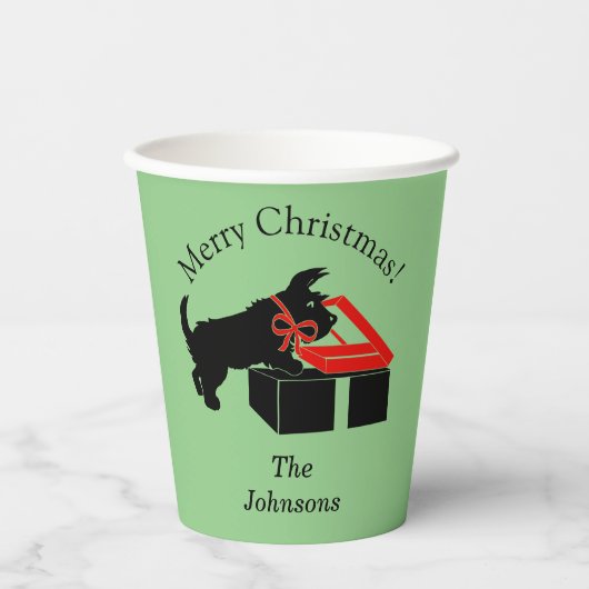 スコットランド犬のクリスマスパーソナライズされた紙パーティーカップ 紙コップ (正面)