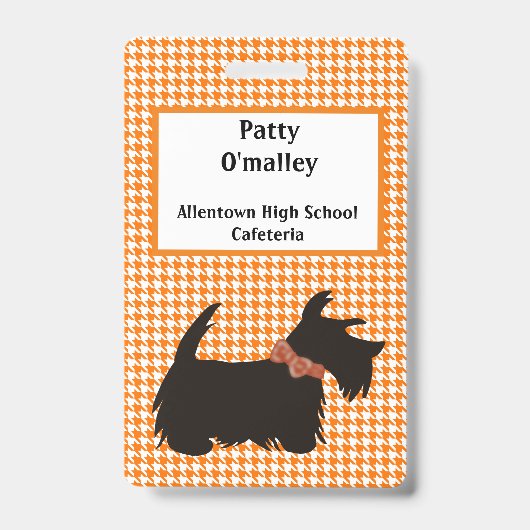 スコットランド犬の名前バッジ、名前タグ バッジ (正面)