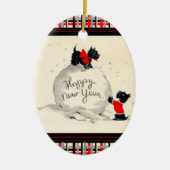 スコットランド犬の新年の幸せ セラミックオーナメント (正面)