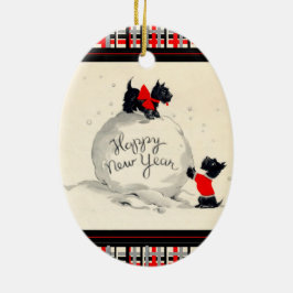スコットランド犬の新年の幸せ セラミックオーナメント