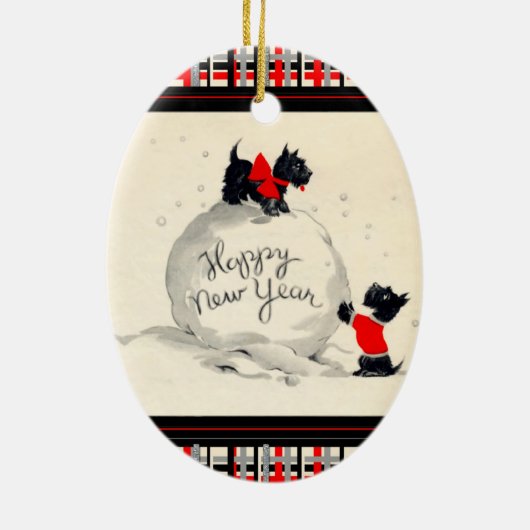 スコットランド犬の新年の幸せ セラミックオーナメント (裏面)