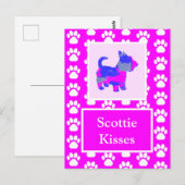 スコットランド犬キスのシルエットかわいいピンク&ブルー ポストカード (正面/裏面)