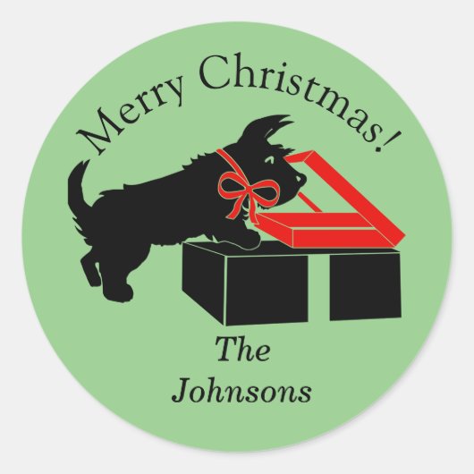 スコットランド犬クリスマス封筒用シールシール ラウンドシール (正面)