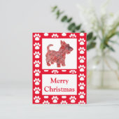 スコットランド犬シルエット赤メリークリスマスポストカー ポストカード (スタンド正面)