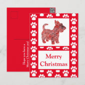 スコットランド犬シルエット赤メリークリスマスポストカー ポストカード (正面/裏面)